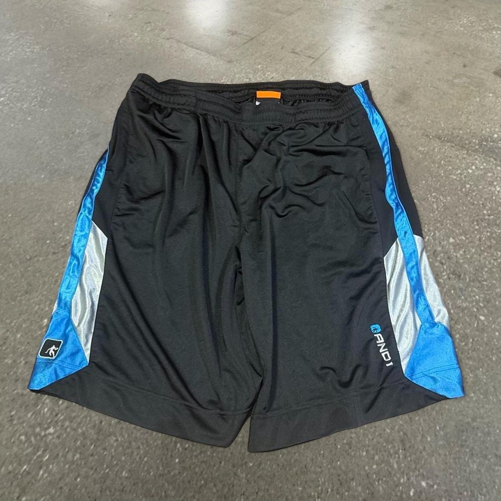 AND1 Mens Basketball Shorts XL Black Blue Silver Mesh Y2K Athletic Gym Training